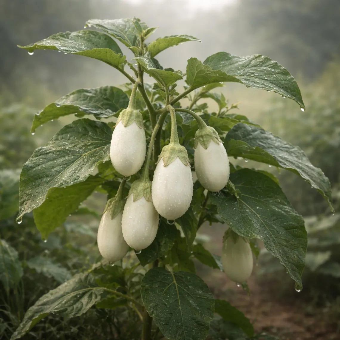 White Egg Eggplant Seeds - Heirloom Vegetable - Small Egg Shaped White Fruits - Compact High Yield Variety