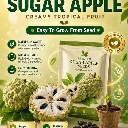 🍐✨Live Sugar Apple Seeds – Sweet Tropical Fruit for Home Gardenarden